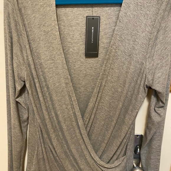 BCBG max azria long sleeve cross over shirt heather grey - Picture 1 of 6